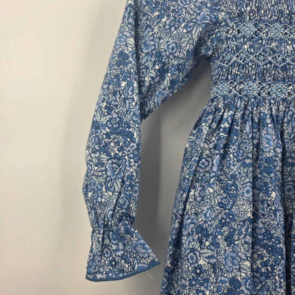 NEW PEPA LONDON DAPHNE FLORAL SMOCKED DRESS GIRLS 6Y BLUE FRILL LONG SLEEVE $410 - Picture 5 of 16
